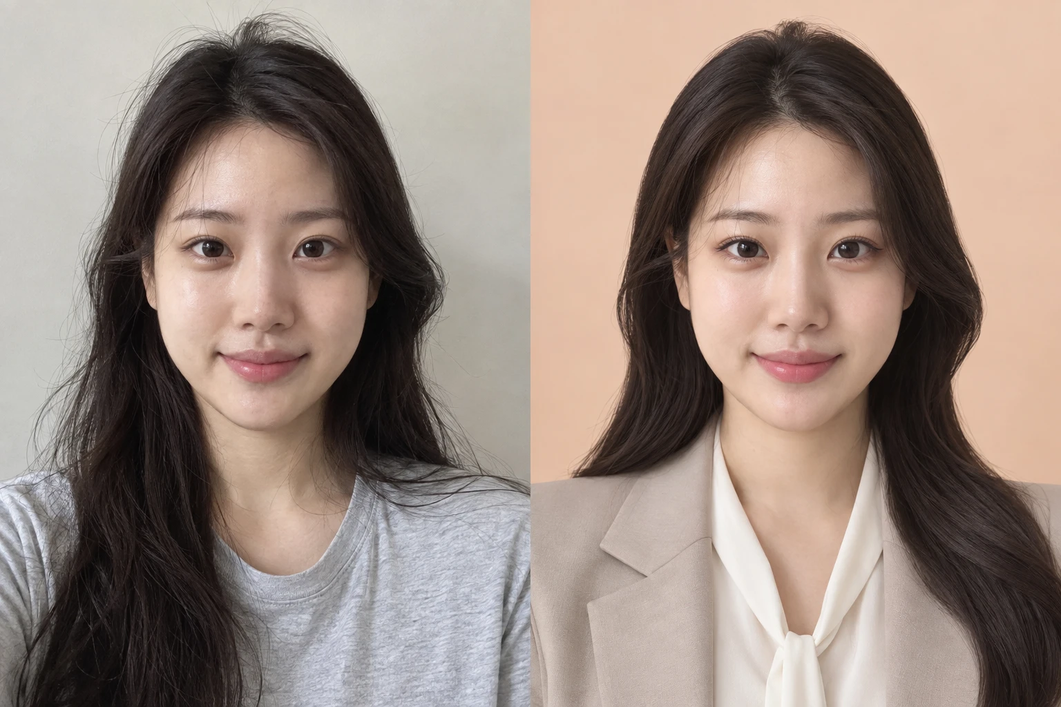 증명사진관의 학생증 스타일 제작 전후 예시